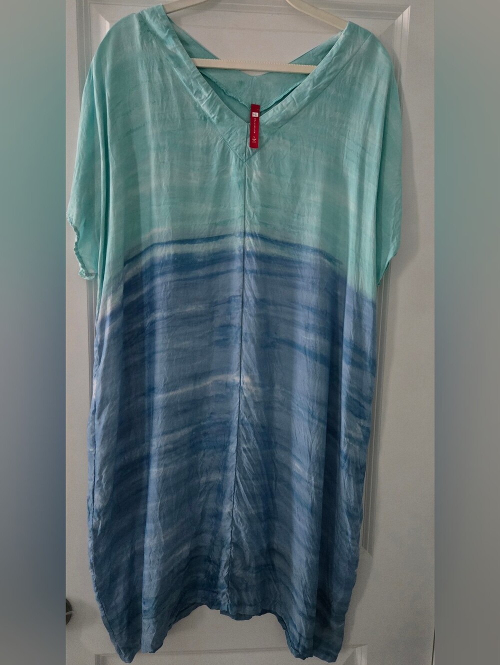 IC Collections Women’s Ombre V-Neck Beach Casual Dress in Aqua and Sky Blue L